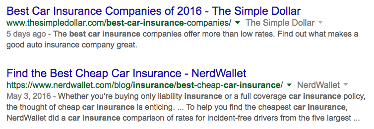 Не думайте, что наличие «лучшей автомобильной страховки» в названии на самом деле поможет вам занять место -   это не будет   ,